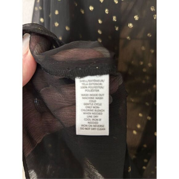 LOFT Black Sheer Metallic Dot Smocked Ruffle Blouse NWT Women’s M - Picture 6 of 9
